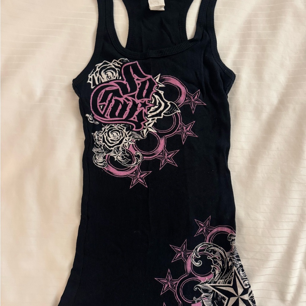 SoCal Y2K rare Black Tank Top with Pink Accents
